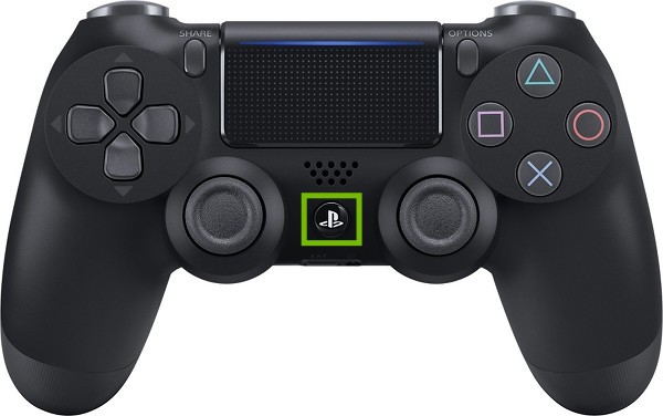 DualShock 4 controller with PS button highlighted.