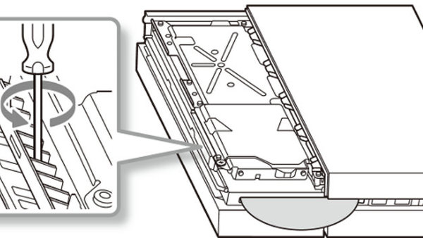 Diagram showing using a screwdriver to eject the disk.