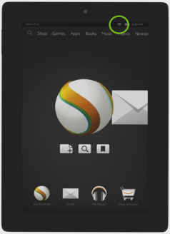Amazon Kindle Tablet with wireless indicator selected