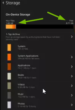 Amazon Kindle device storage