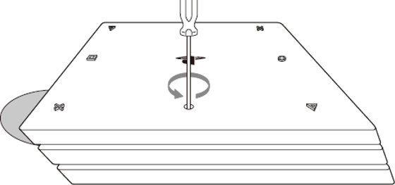 Diagram of PlayStation 4 showing direction to rotate screw.