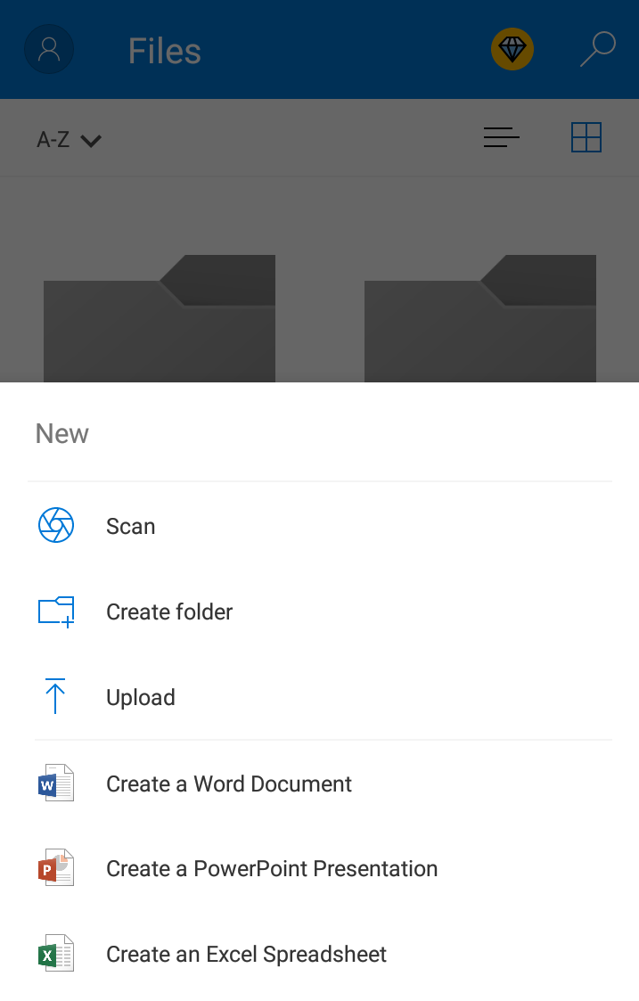 Microsoft onedrive menu