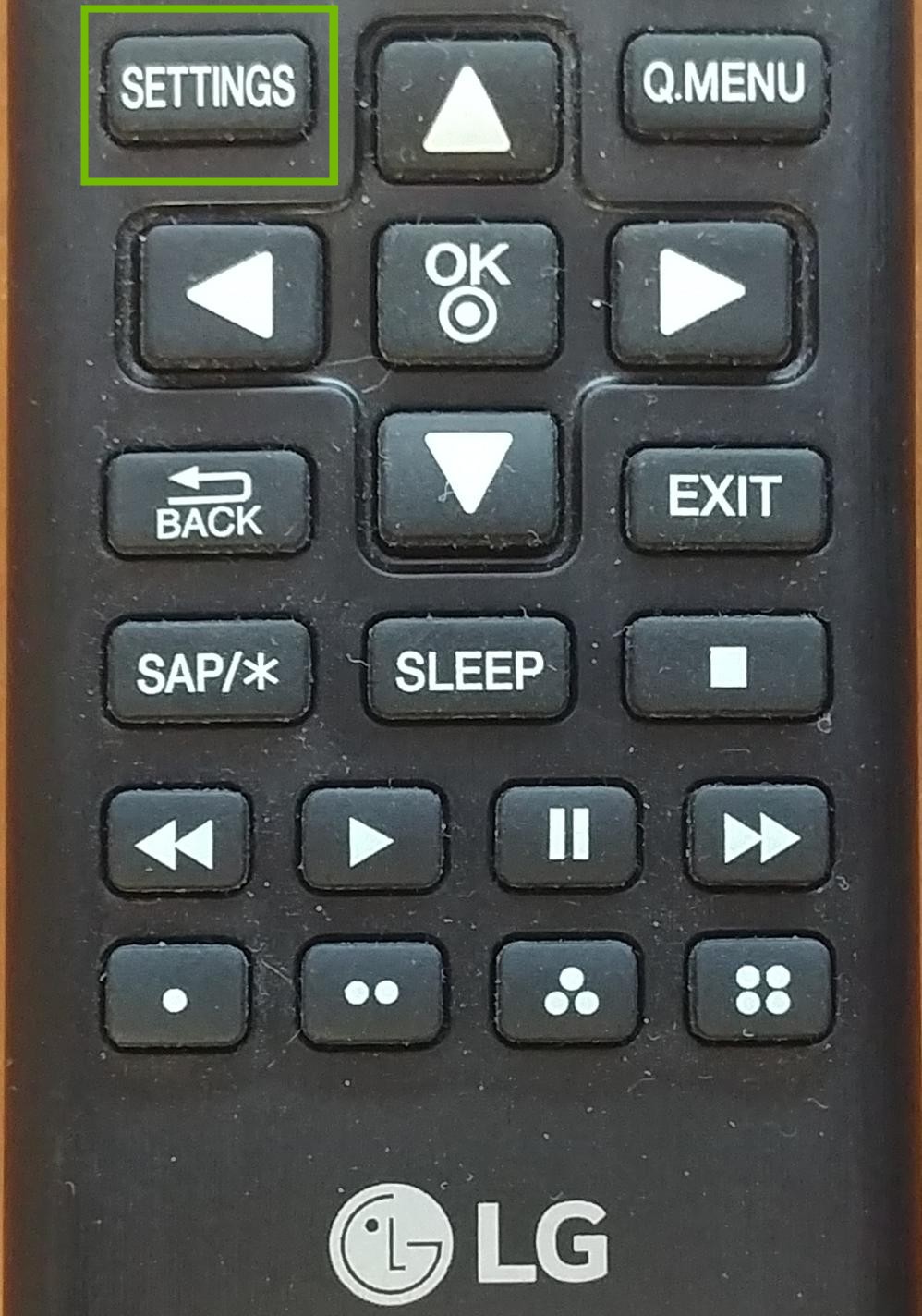 LG Remote with Settings button highlighted.