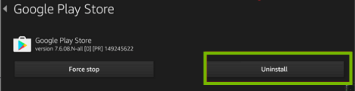 Uninstall option highlighted on app control screen