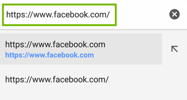 Browser showing Facebook URL.