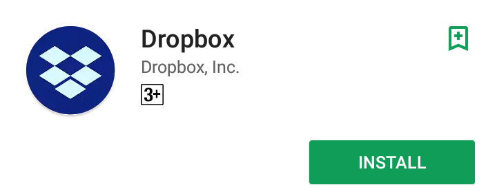 Android app page for dropbox showing install