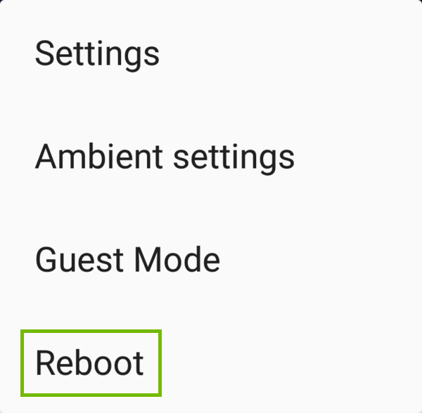 Device Options menu with Reboot highlighted.