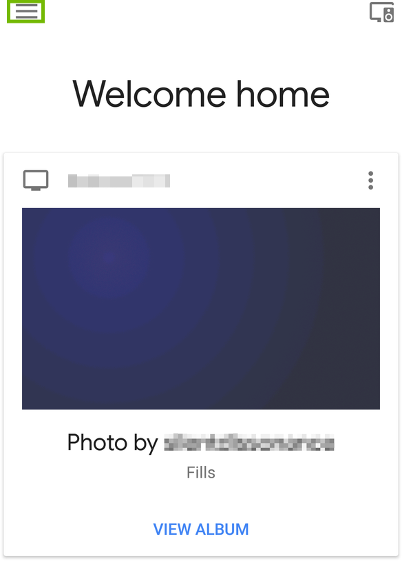 Google Home with Menu highlighted.