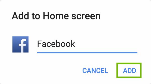 Add to Home screen dialog with Add highlighted.