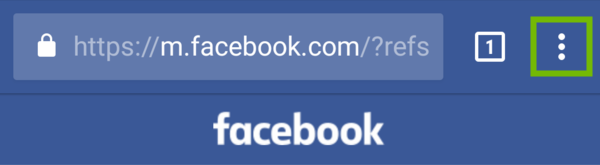 Browser on Facebook page with menu highlighted.