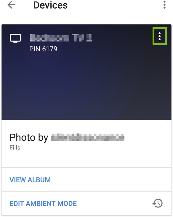 Devices list with Option menu for device highlighted.