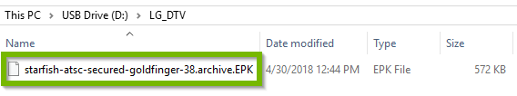 Firmware EPK file in the LG_DTV folder. Screenshot.