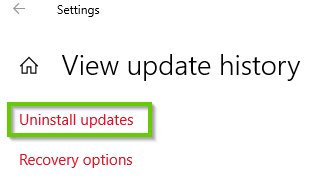 Windows 10 View installed updates with uninstall updates highlighted