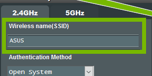 Wireless Name (SSID) field. Screenshot.