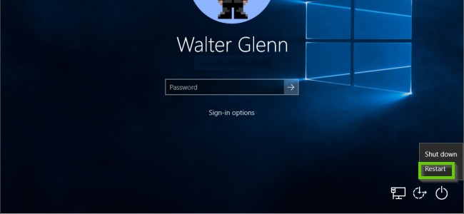 Log In screen restart icon