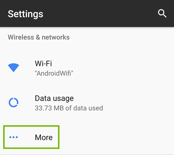 Settings with More highlighted.