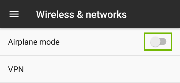 Wireless and networks with Airplane Mode switch highlighted.