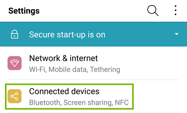 Settings with Connected Devices highlighted.