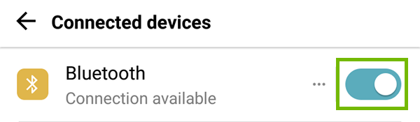 Connected devices settings with Bluetooth switch highlighted.