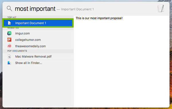 Example search with file selected.