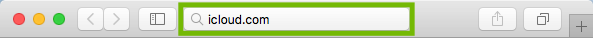 Safari address bar with icloud.com entered.