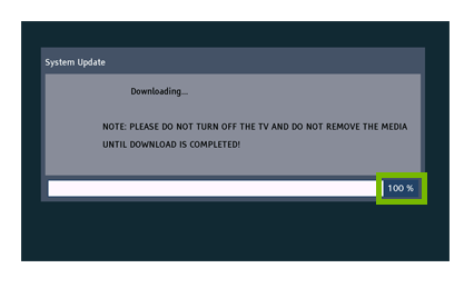 Smart tv screen showing completed download.