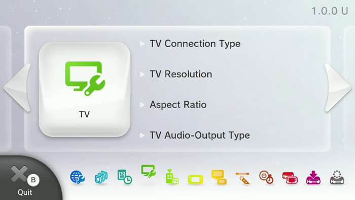 Nintendo Wii U system settings menu highlighting the TV icon.