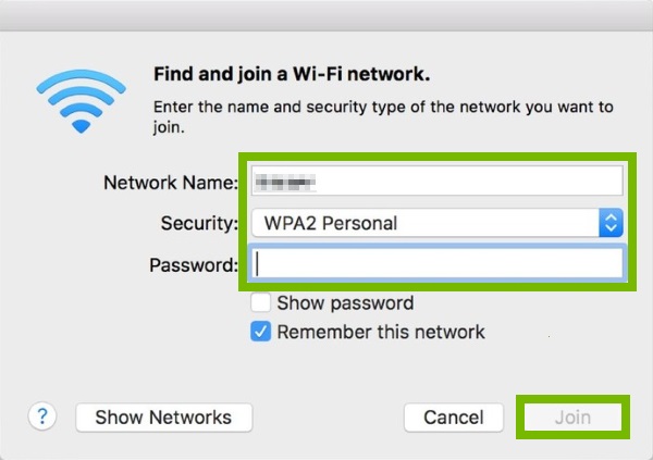 Fields to fill out and Join button highlighted on connection prompt screen.