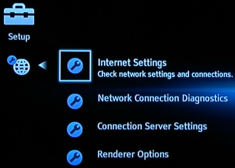 Blu-ray network settings menu