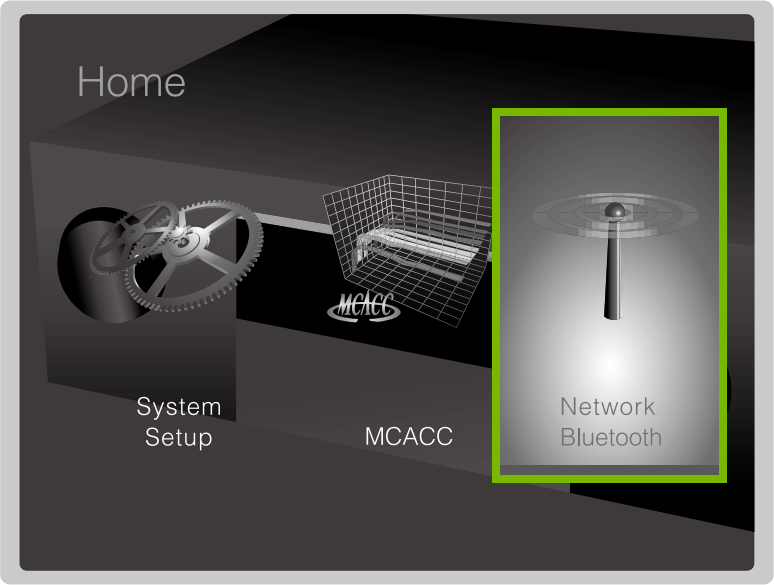 Network/Bluetooth option highlighted in Home menu.