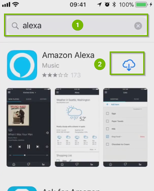 Apple store with Amazon Alexa app ready to download.