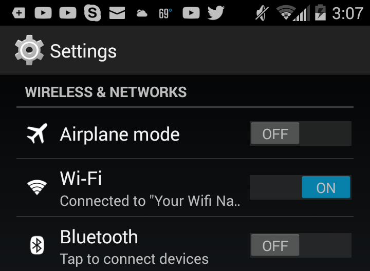 Android Settings Wi-fi. Screenshot