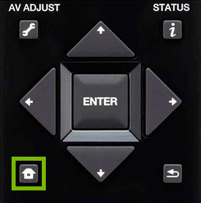 Home button highlighted on remote control.