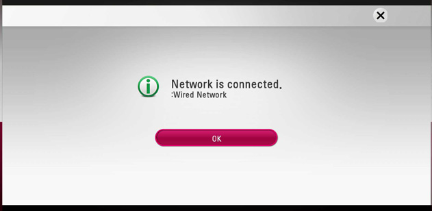 screen showing network is connected and OK button