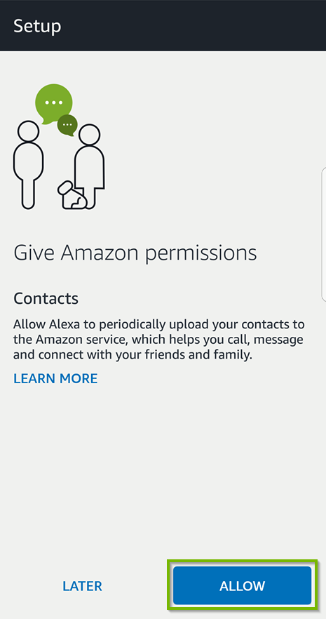 Give Amazon permissions prompt with Allow selected. Screenshot.