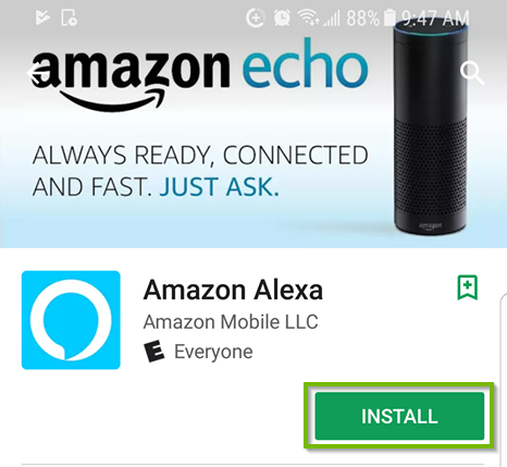 Android app store for amazon alexa with install selected