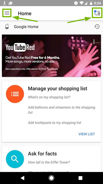 Menu and Devices symbols pointed out on mobile app screen