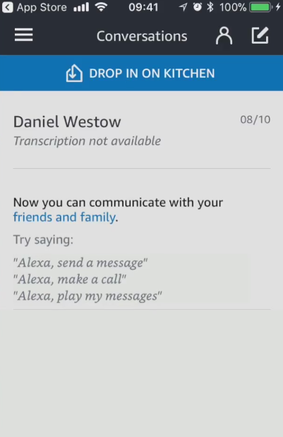 Amazon Alexa home screen. Screenshot.