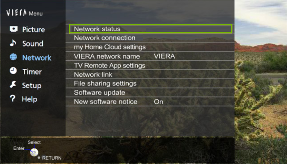Panasonic Network Status. Screenshot