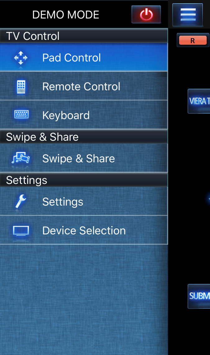Panasonic TV Remote 2 app controls screen.
