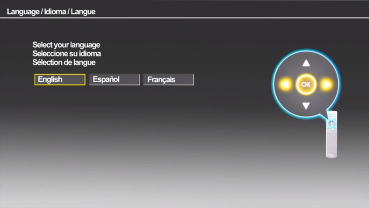 Language selection screen in setup wizard