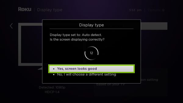 Yes, screen looks good option highlighted on display type detection prompt.