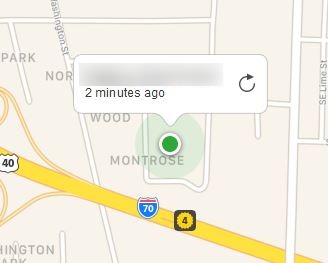 Map showing located device
