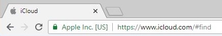 Browser Address Bar with https://www.icloud.com/#find typed in