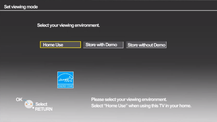 Environment selection screen in setup wizard