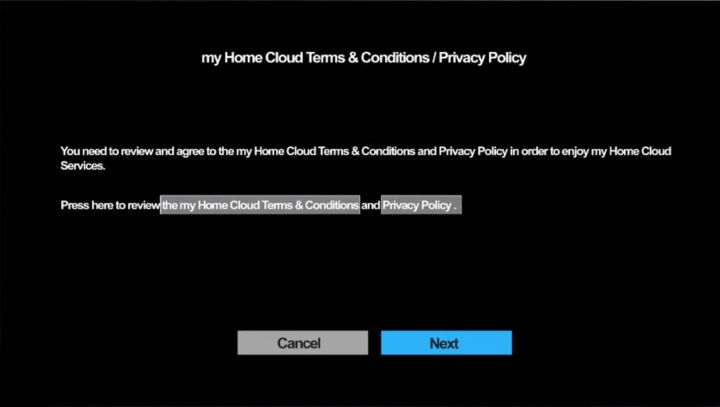 Terms and Conditions / Privacy Policy acceptance screen