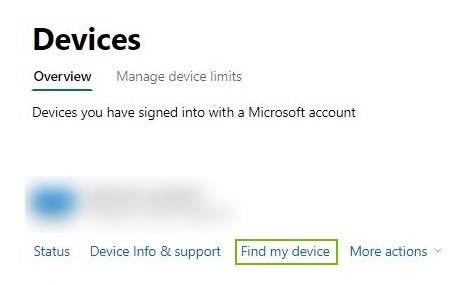 Find my device highlighted