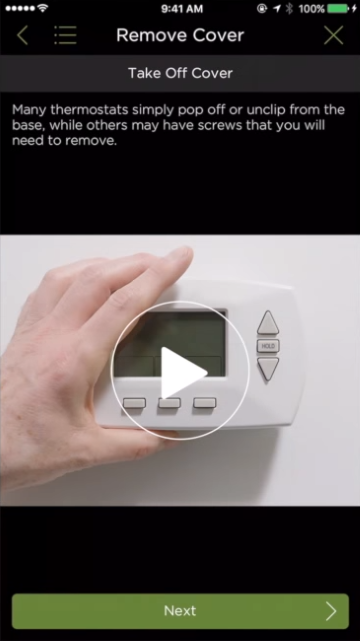 Thermostat installation video tutorials viewable in mobile app