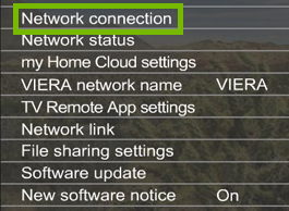 Menu with Network Connection highlighted