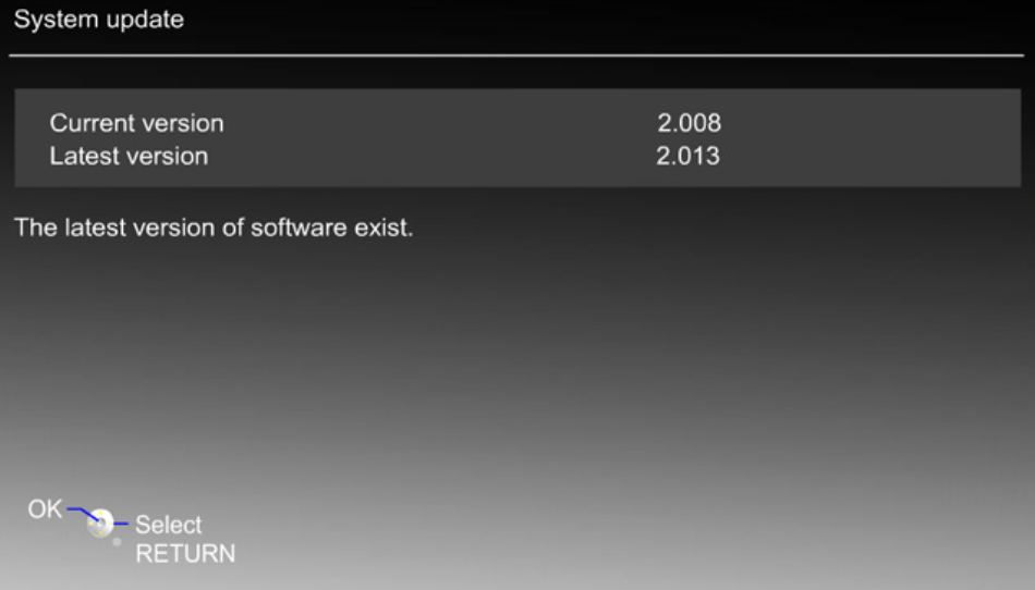 Panasonic TV system update menu checking for available updates.